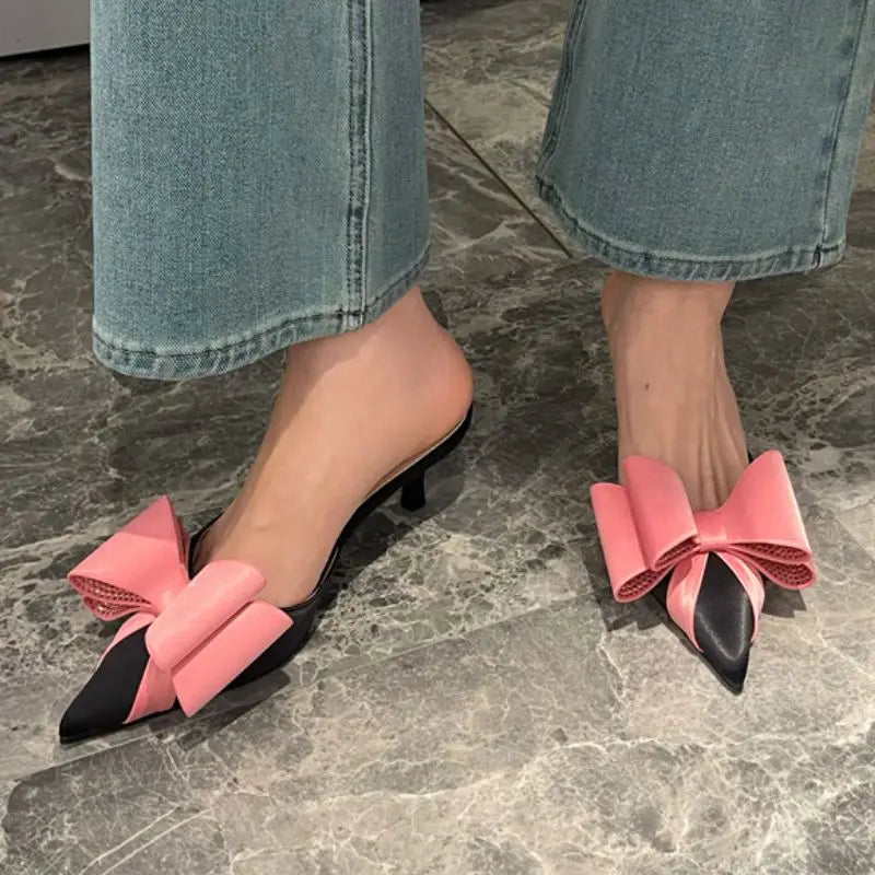 Bowknot Cute Mules Low Kitten Heels Sandals