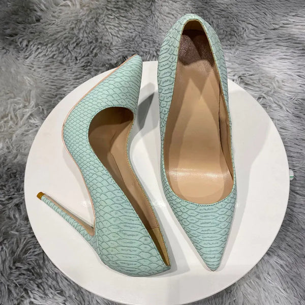 Snake Pattern Mint Green Sexy Pointed Toe
