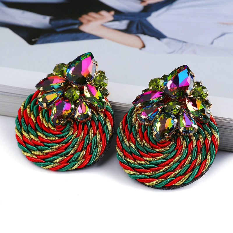 Cotton Rope Weave Round Luxury Big Stud Earrings