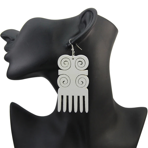 4 Styles Colorful African Comb Wooden Drop Earrings