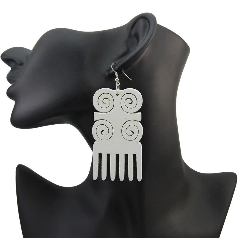 4 Styles Colorful African Comb Wooden Drop Earrings