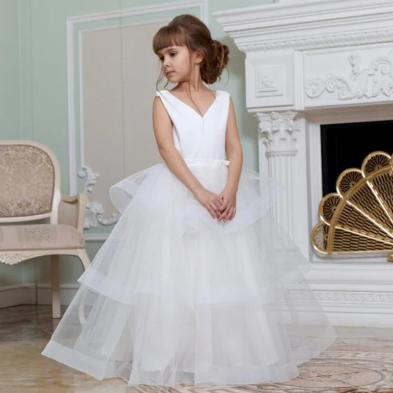 Holy Communion White Flower Girl Dress
