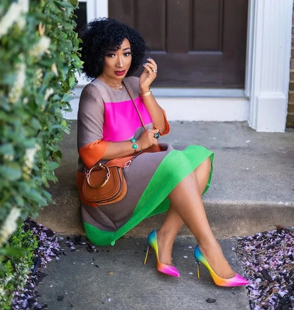 Rainbow Stripe Print Dress