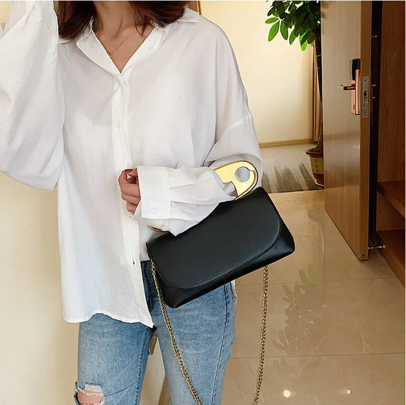 CAMINA Leather Chains flap Shoulder Bag
