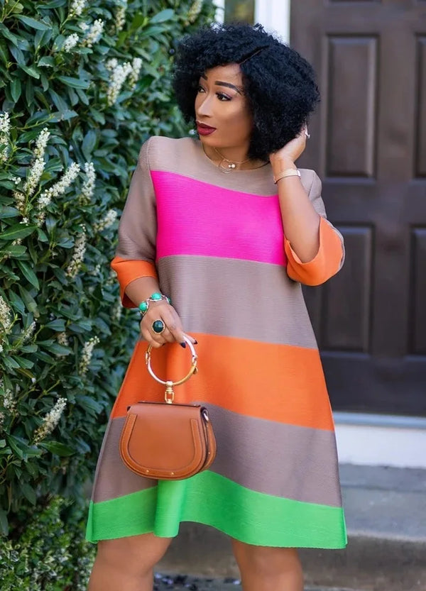 Rainbow Stripe Print Dress