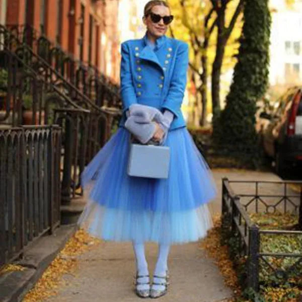 Summer Two-Stone Neon Tulle Skirts Ruffle Tiered Mid-Calf