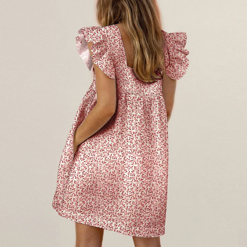 Elegant Butterfly Ruffled Summer Square Collar Pocket Dress