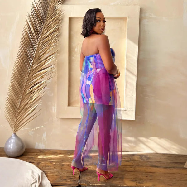 Sexy See-through Elastic Mesh Splicing Long Dress