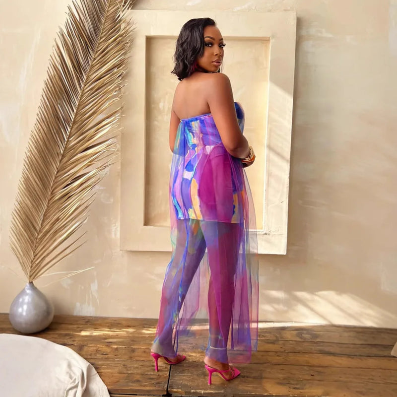 Sexy See-through Elastic Mesh Splicing Long Dress