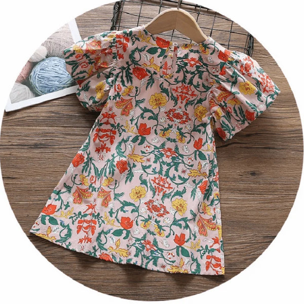 Baby Girl Princess Cotton Floral Puff Sleeve Vintage Flower Dress