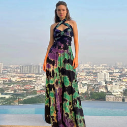 Casual Tie Dyed Elegant Backless Dress