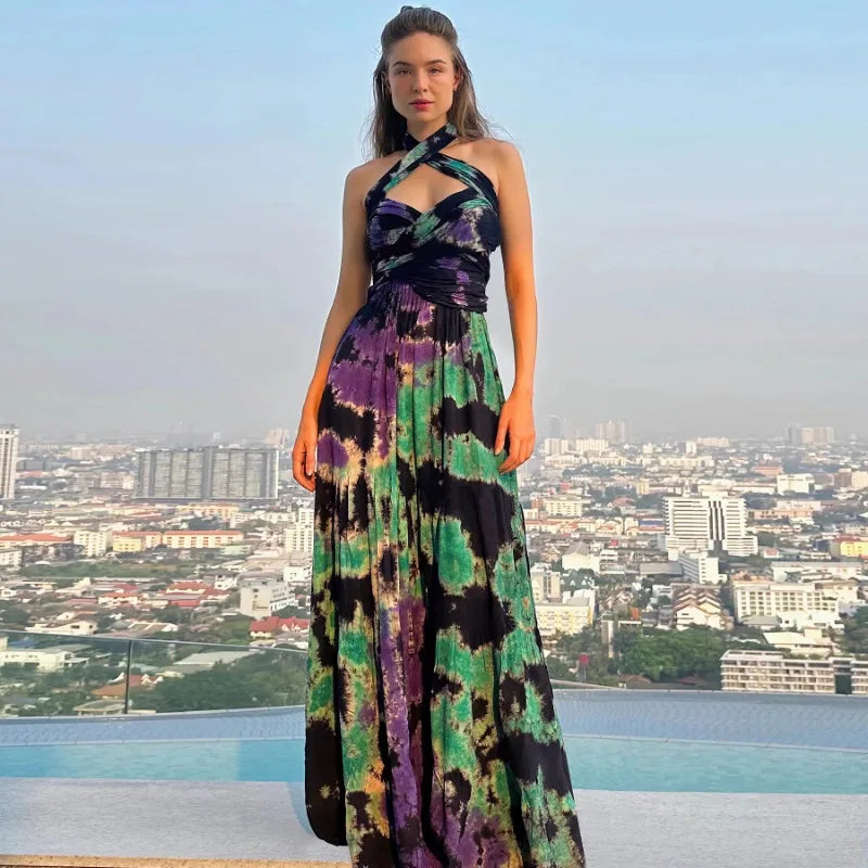 Casual Tie Dyed Elegant Backless Dress