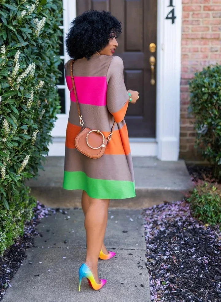 Rainbow Stripe Print Dress