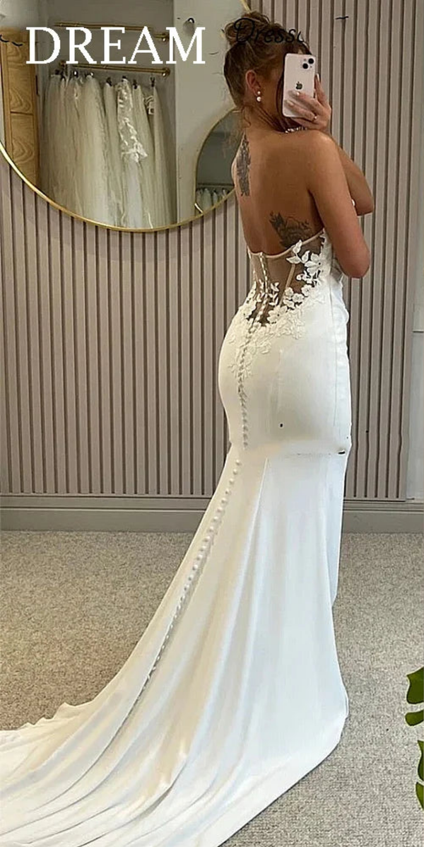Elegant Long Backless Floor-Length Brides Dress