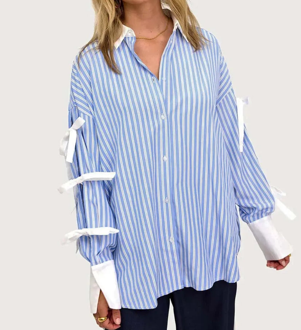 Elegant Blue Long Sleeve Patchwork Shirts