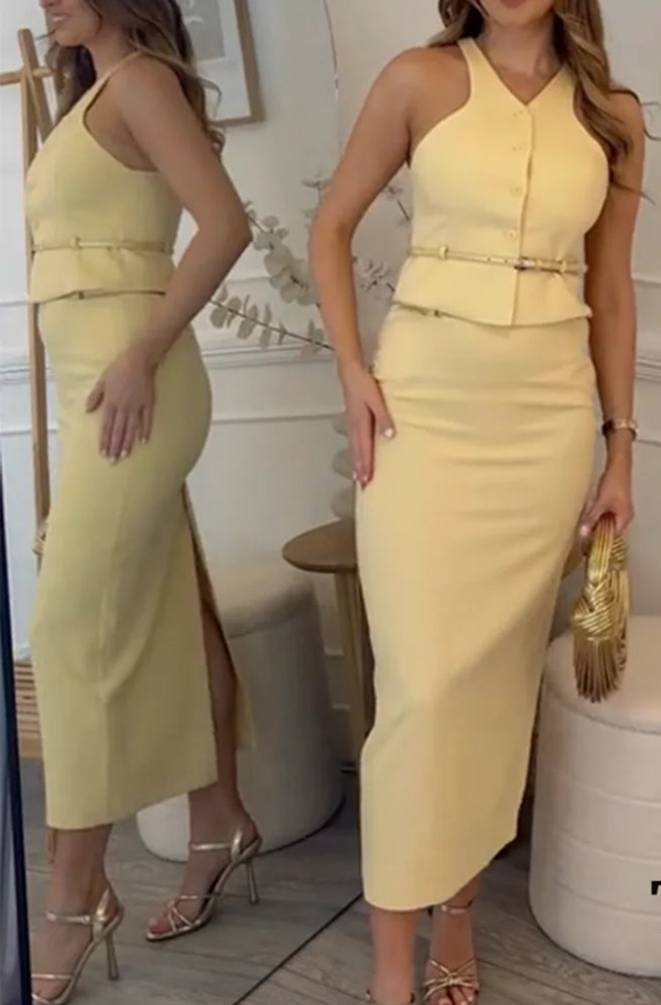 Butter Set Belt Vest and Midi Skirt