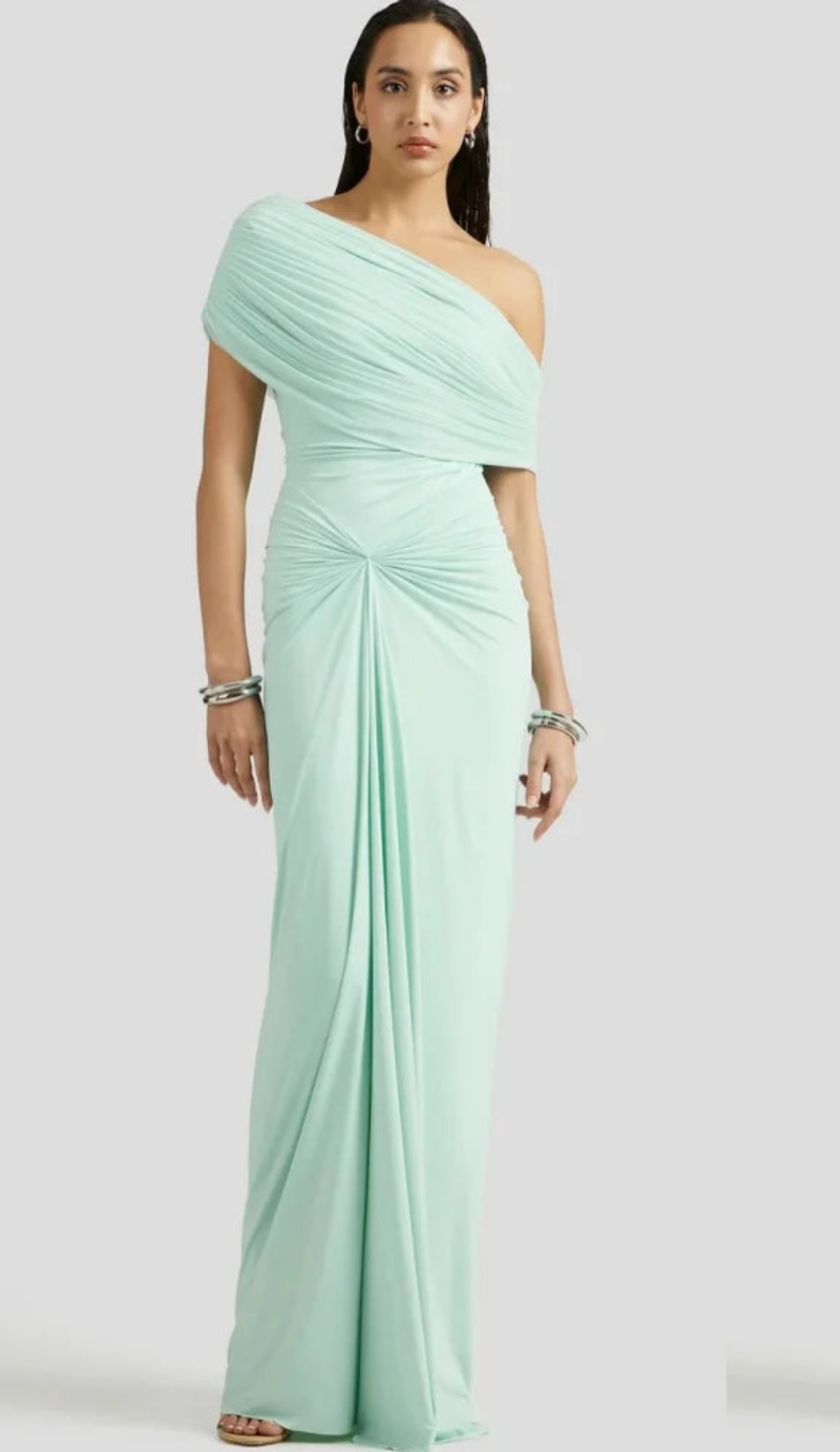 Elegant Chiffon Pleat Straight One-shoulder Long Dress