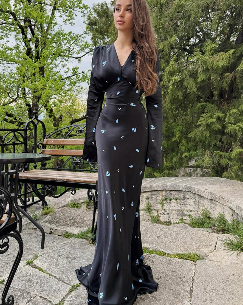 CAMINA V-Neck Long Sleeve Classic High Waist Dress