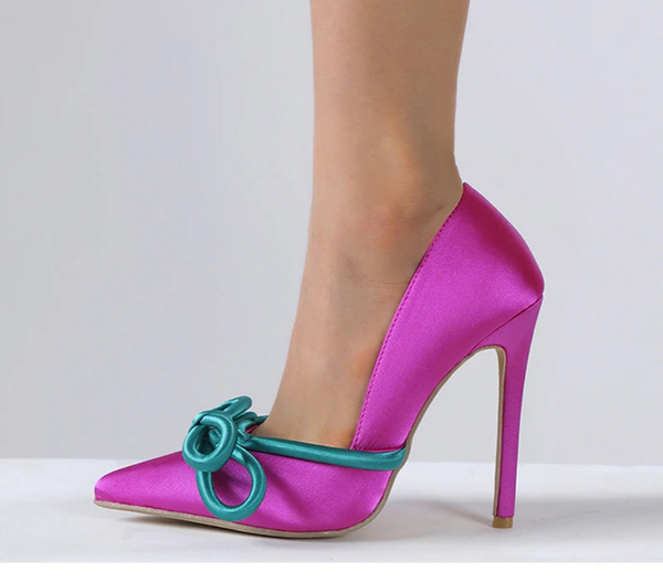 Silk Butterfly Knot Pointed Toe Stripper Heels