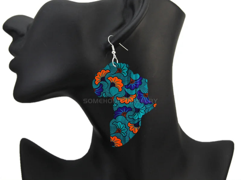 Afrocentric Printed Wooden Drop Earrings Handmade.