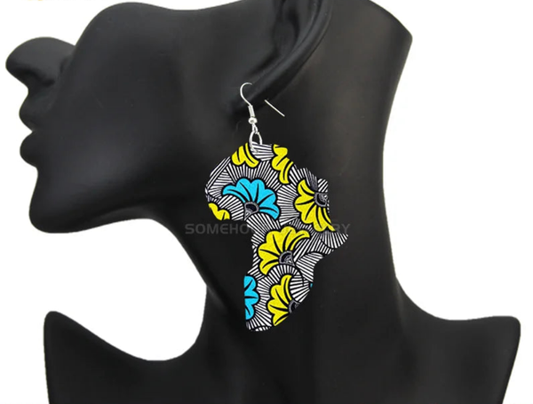 Afrocentric Printed Wooden Drop Earrings Handmade.