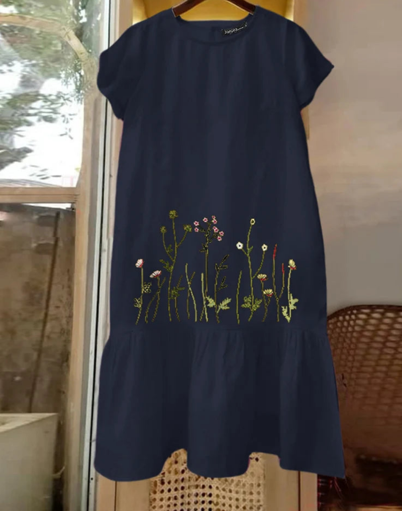 Summer Short Sleeve Embroidery Floral Dress