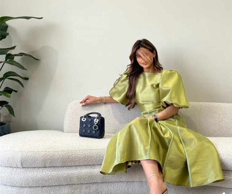 Satin Draped A-line O-Neck Bespoke Dress