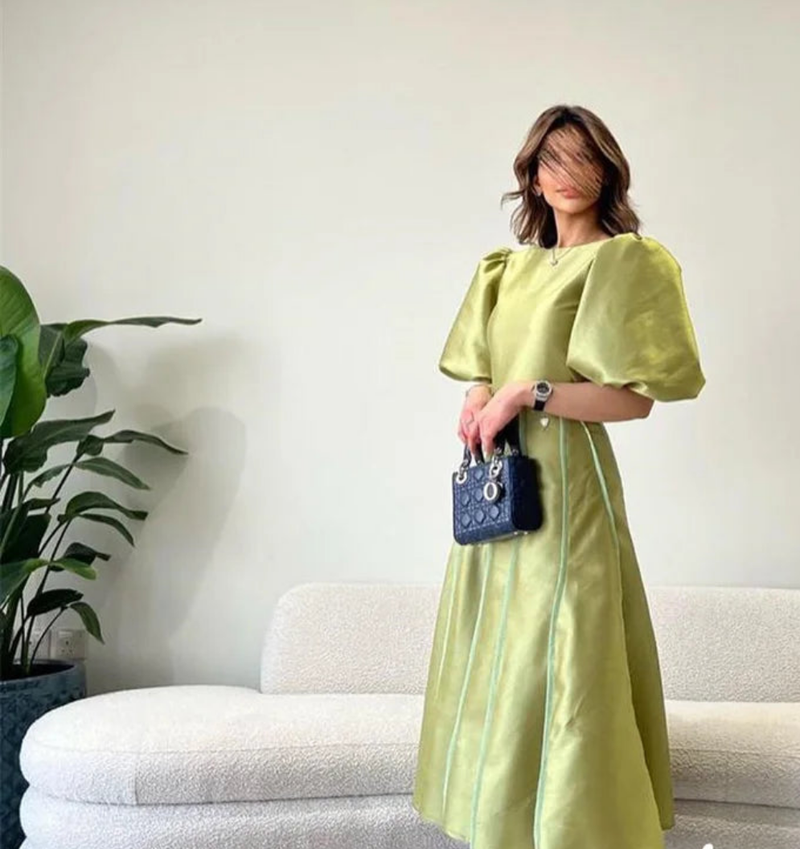 Satin Draped A-line O-Neck Bespoke Dress