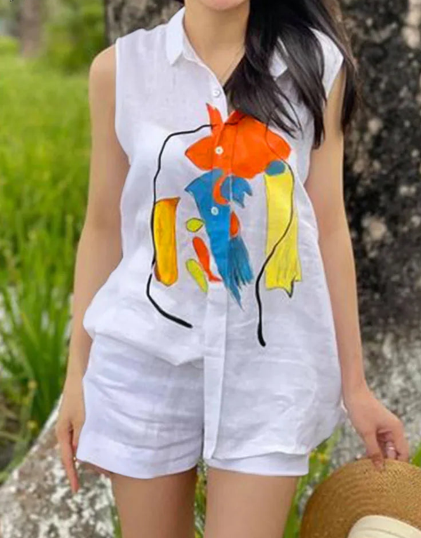 Elegant Summer Sleeveless Tops Loose Pant Tracksuit