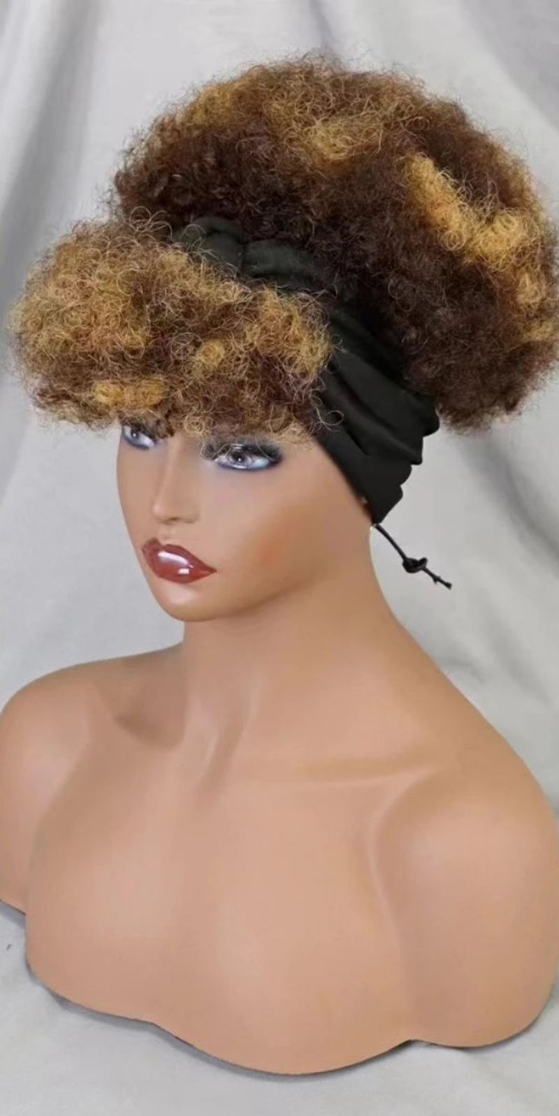 Afro Kinky Curly Scarf Wigs with Bangs Wig Bouncy Curly Human Hair Wig 200%