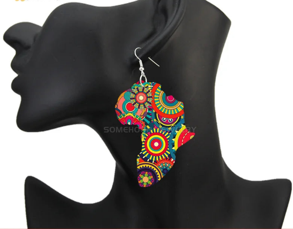 Afrocentric Printed Wooden Drop Earrings Handmade.