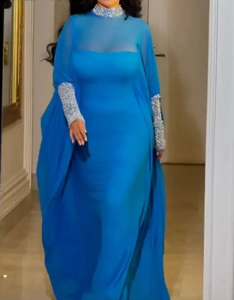 Chiffon  Ponchos Beads Abaya 2pcs
