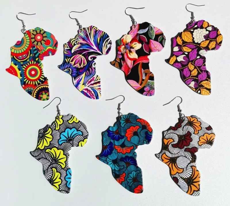 Afrocentric Printed Wooden Drop Earrings Handmade.