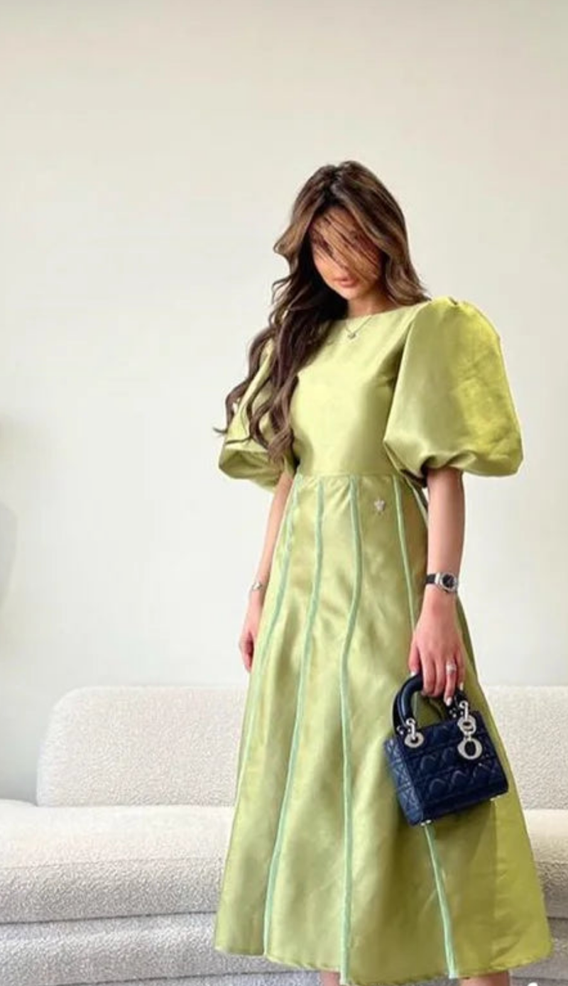 Satin Draped A-line O-Neck Bespoke Dress