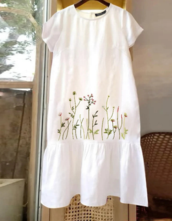Summer Short Sleeve Embroidery Floral Dress