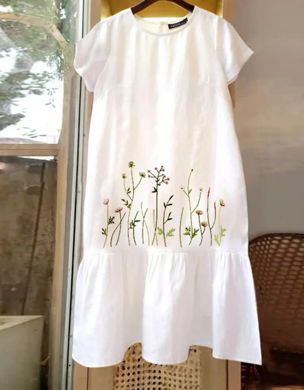 Summer Short Sleeve Embroidery Floral Dress