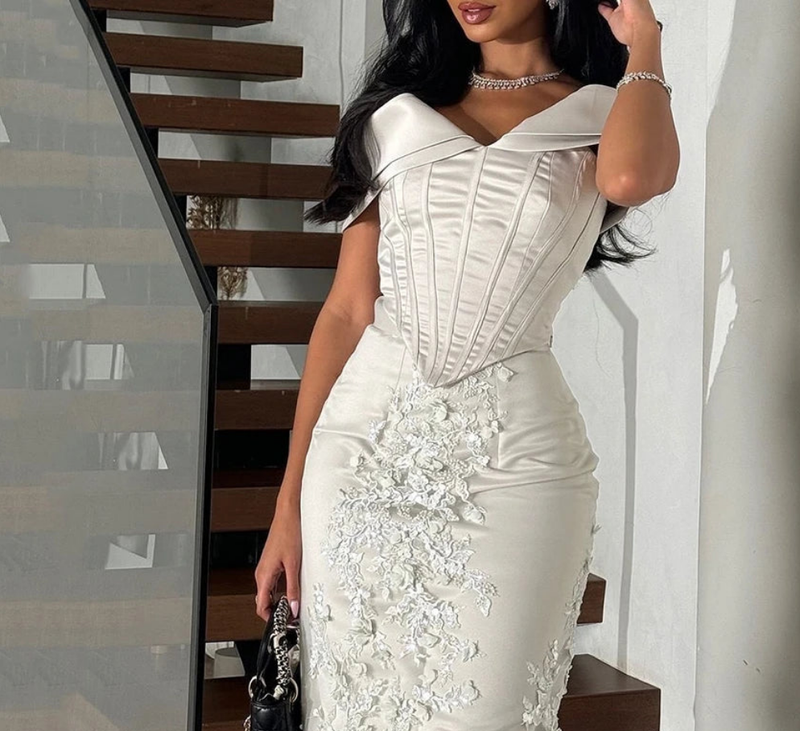 Strapless Straight Satin Evening Dress