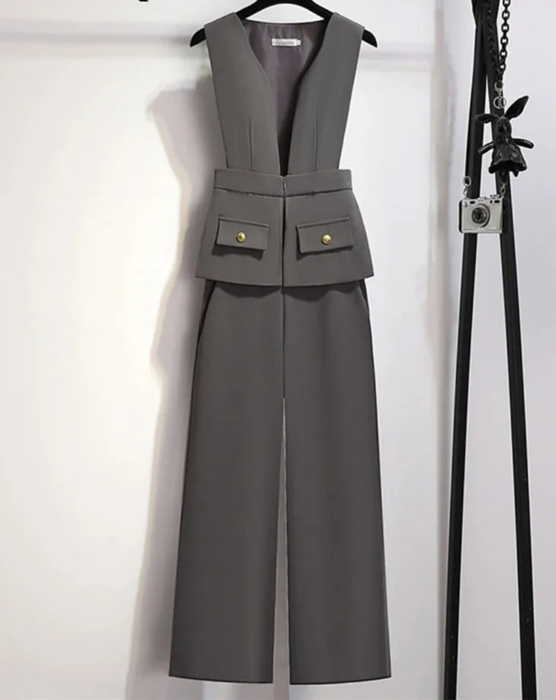Elegant Style Chic Drape Patchwork Straight High Waist Jumpsuits