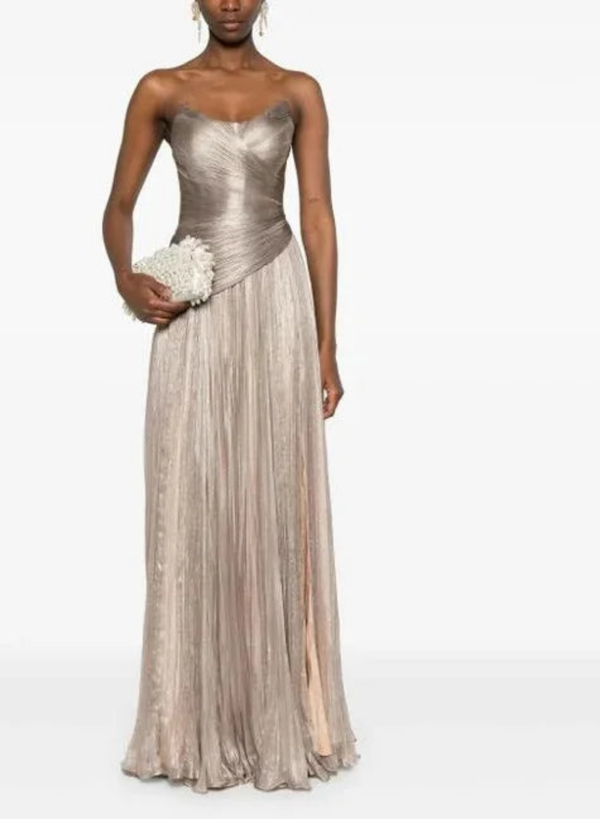 Elegant Strapless A Line Sleeveless Pleated Dress