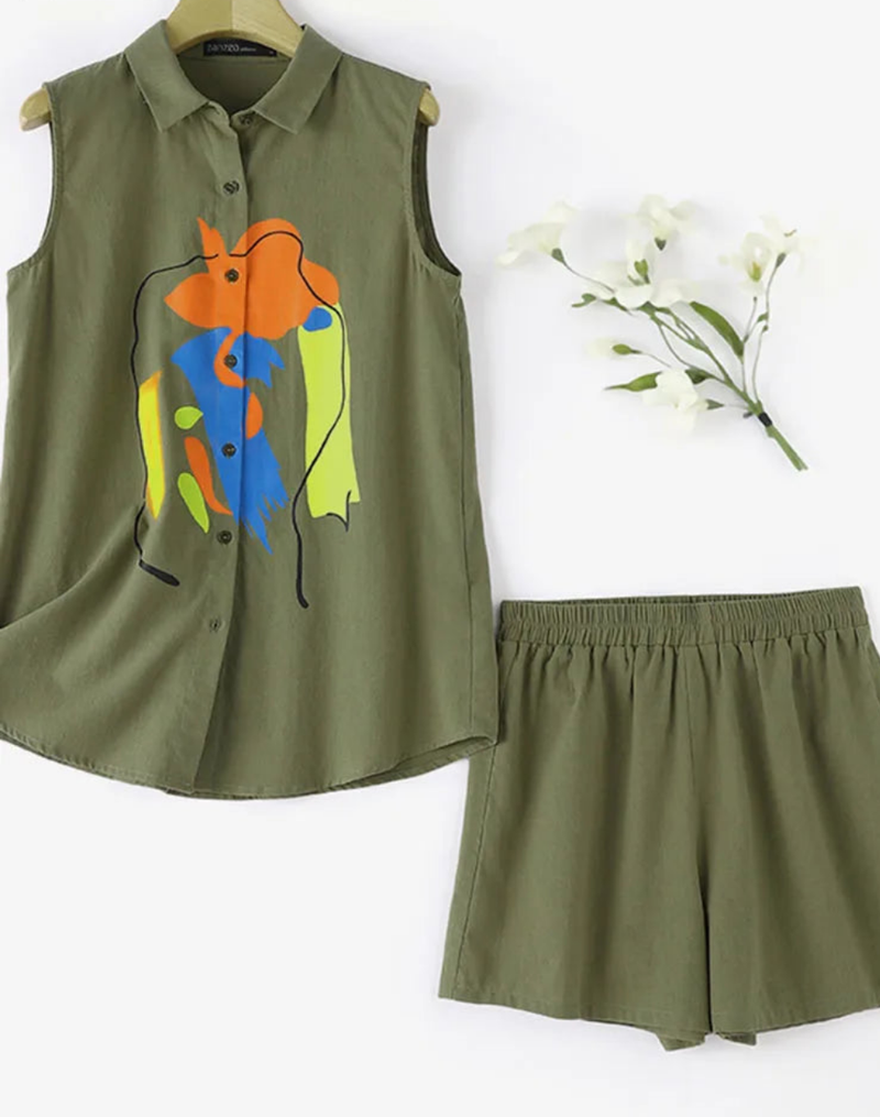 Elegant Summer Sleeveless Tops Loose Pant Tracksuit