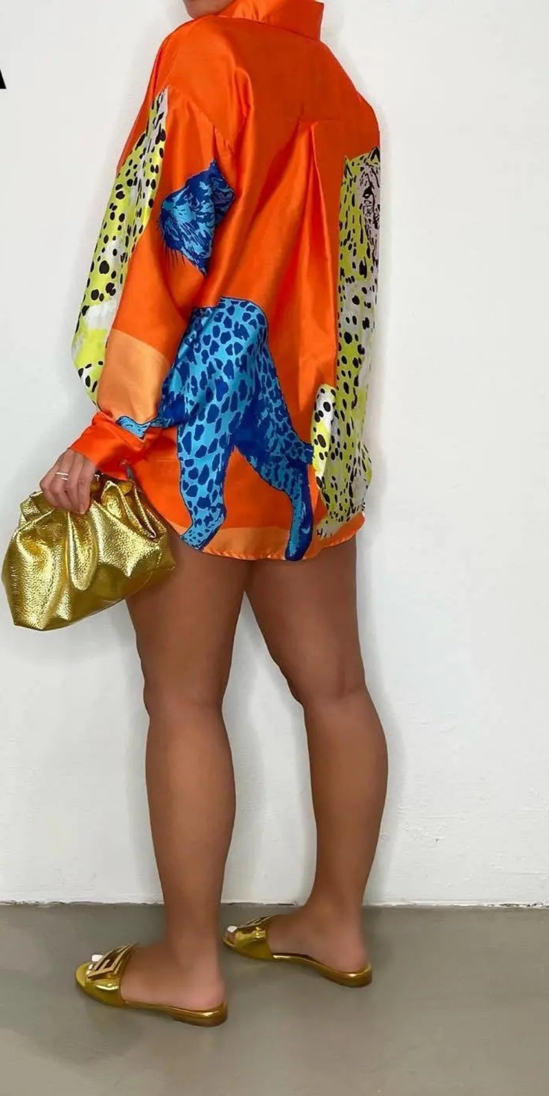 Vintage Leopard Turn-down Collar Long Sleeve Shirt
