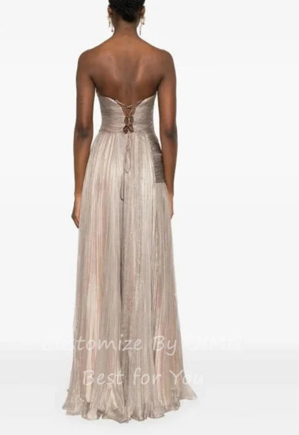 Elegant Strapless A Line Sleeveless Pleated Dress