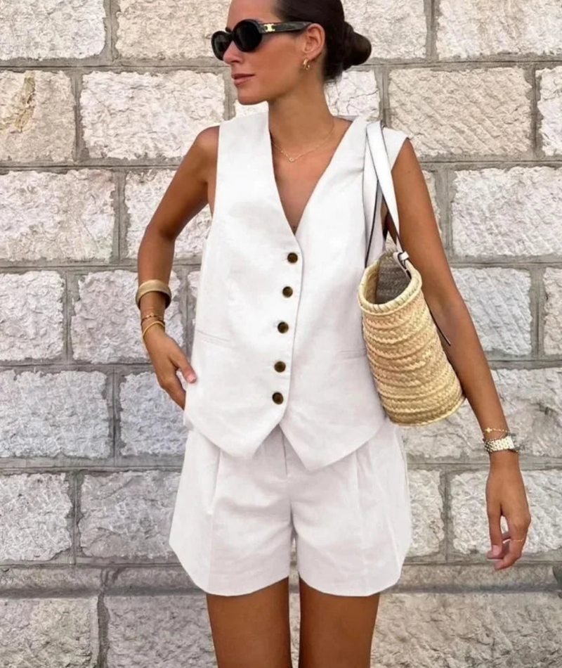 Sleeveless Vest Top+High Waist Slim Shorts 2 Pieces Set
