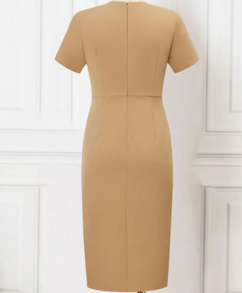 Elegant Short Sleeve Casual Slim Hip Midi Buttons Dress
