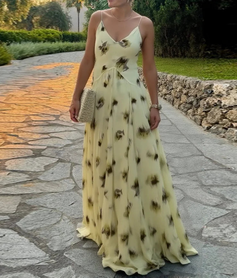 Elegant Sling Backless Pleated Lining Empire Dress