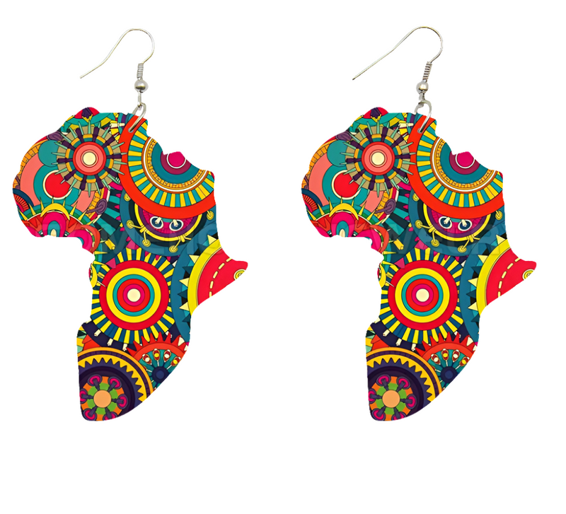 Afrocentric Printed Wooden Drop Earrings Handmade.