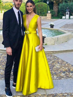 Satin Deep V-Neck Evening Long Dress