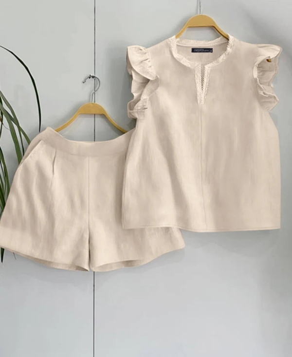 Sleeve Tops Elastic Waist Short Sets