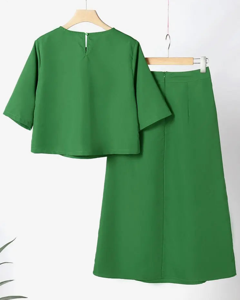 Casual Short Sleeve Crop Tops Suit Long Skirts