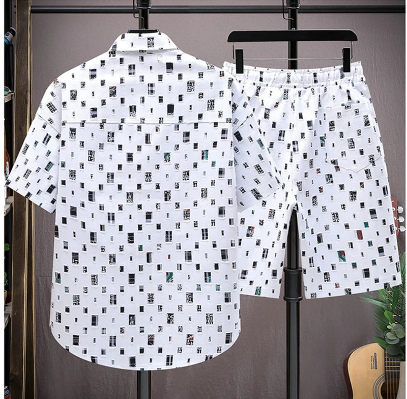 2 Pieces Set Tracksuit Men's Shirt Shorts